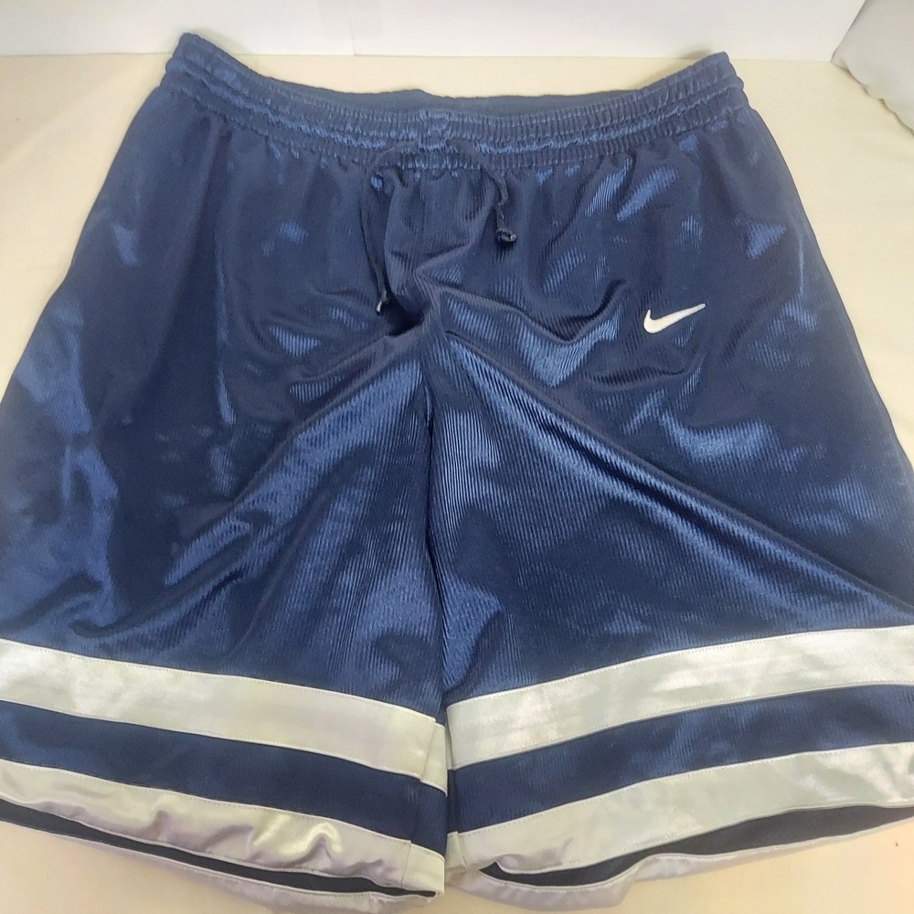 Nike Men's Athletic Basketball Shorts Navy Blue White Stripe Drawstring vintage